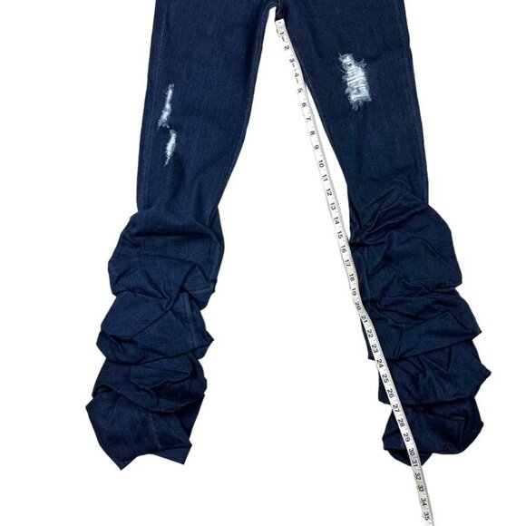 High-Waisted Dark Wash Stacked Jeans NWT Sz L - Picture 11 of 12